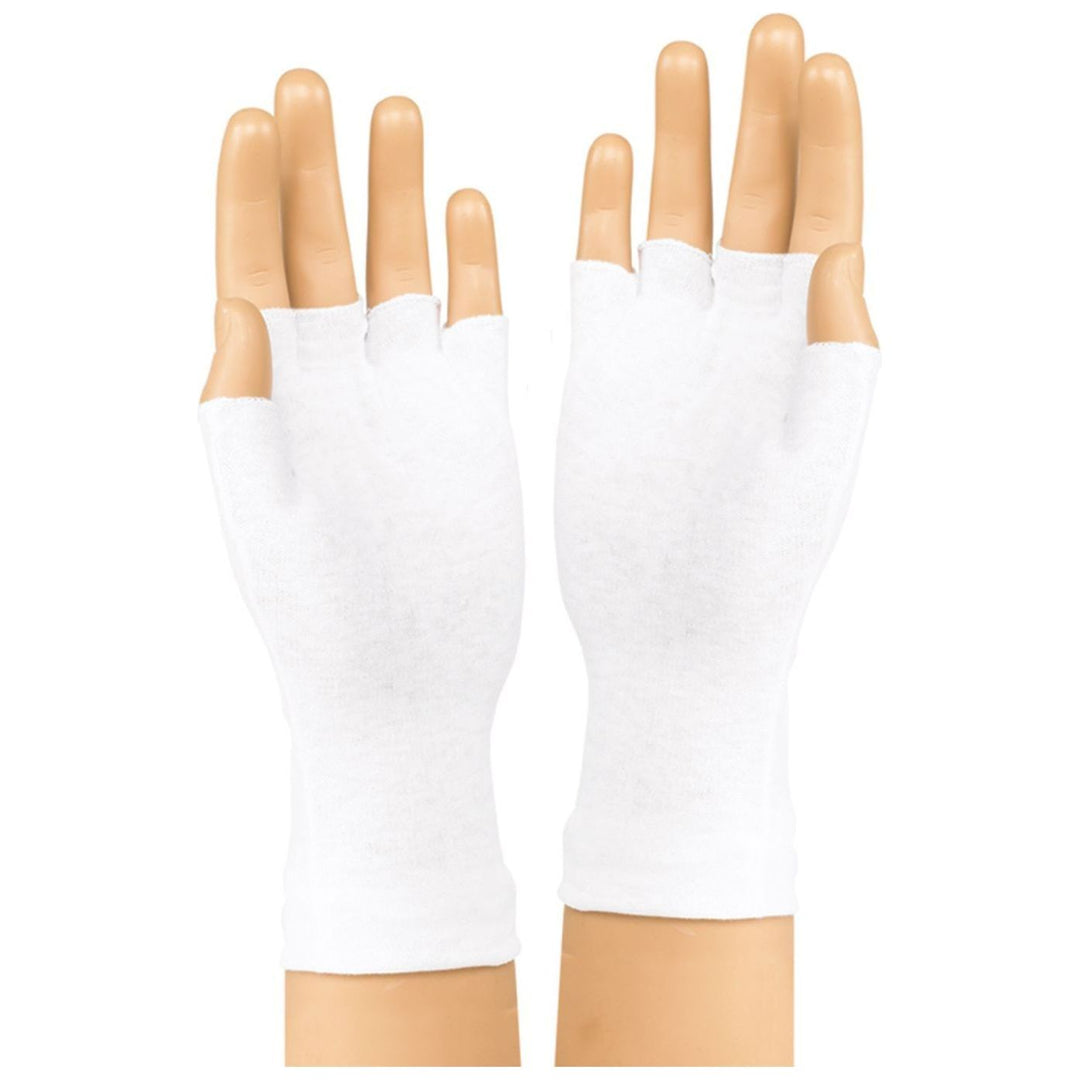 StylePLUS Fingerless Long Wristed Cotton Band Gloves White / L