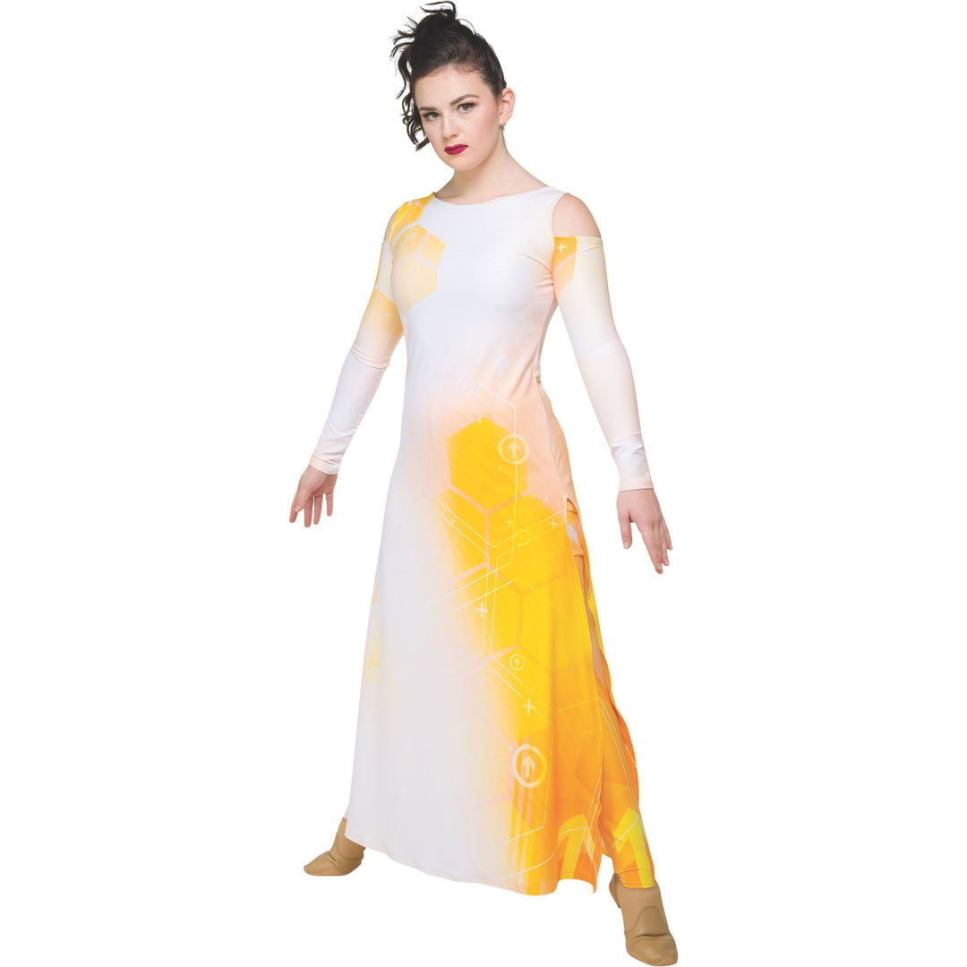 VESTIDO DIGITAL CON HOMBROS DESCUBIERTOS